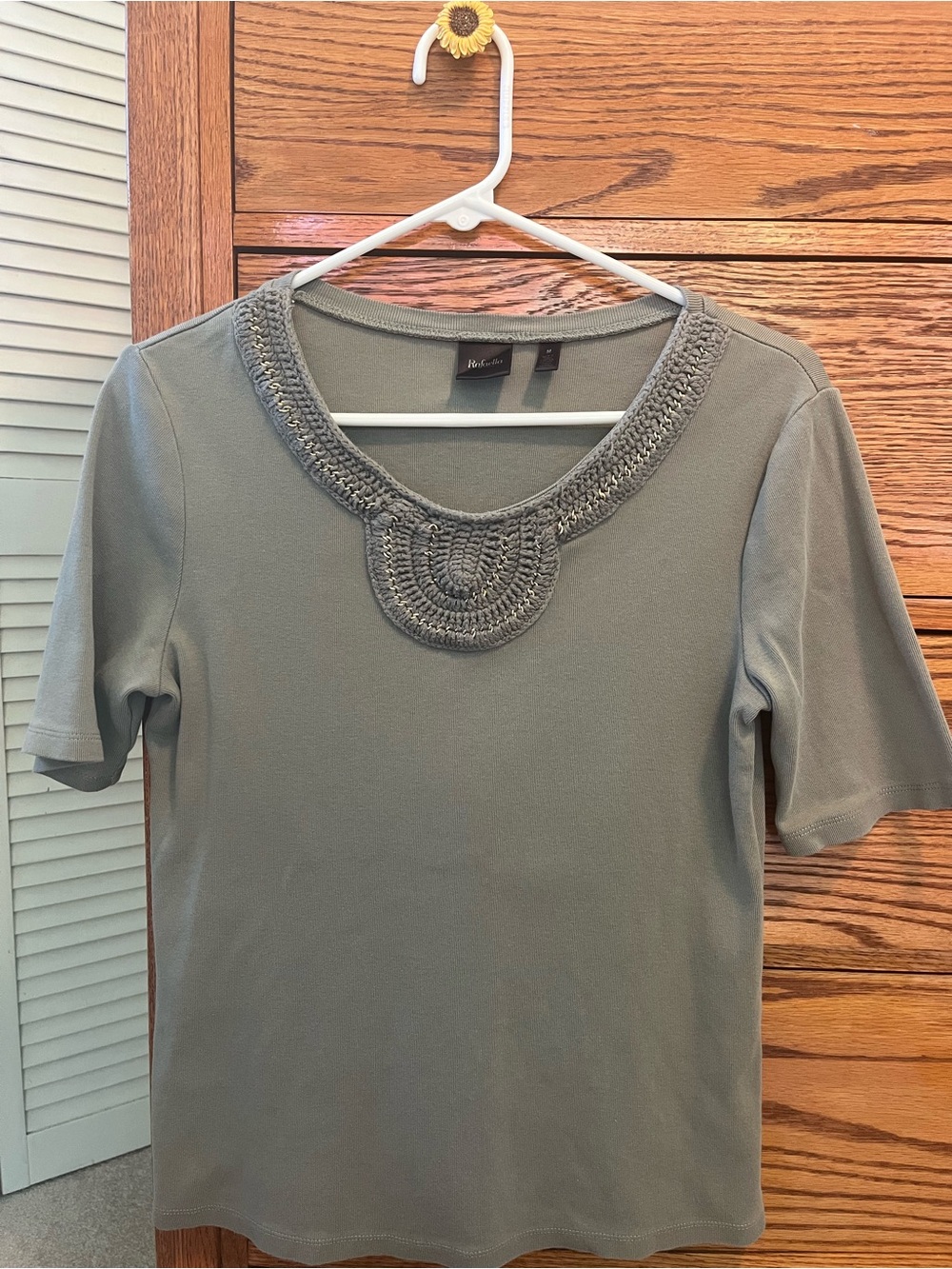 Rafaella Olive Green Knit Top with Crochet Trim